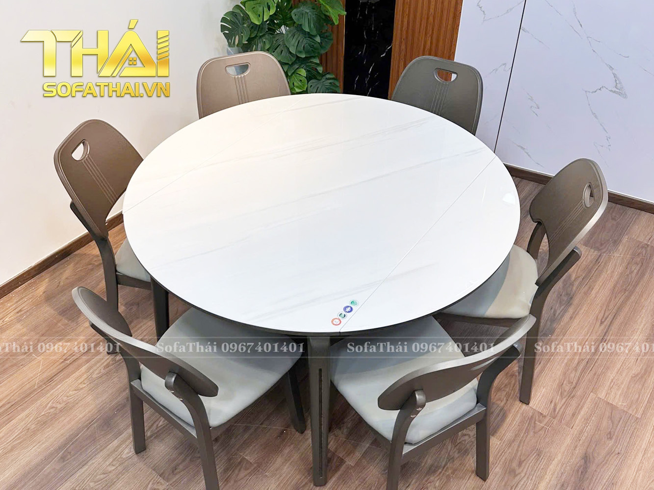 Bộ Bàn Ăn Mặt Đá Tròn Gọn Thông Minh 6 Ghế Cao Cấp