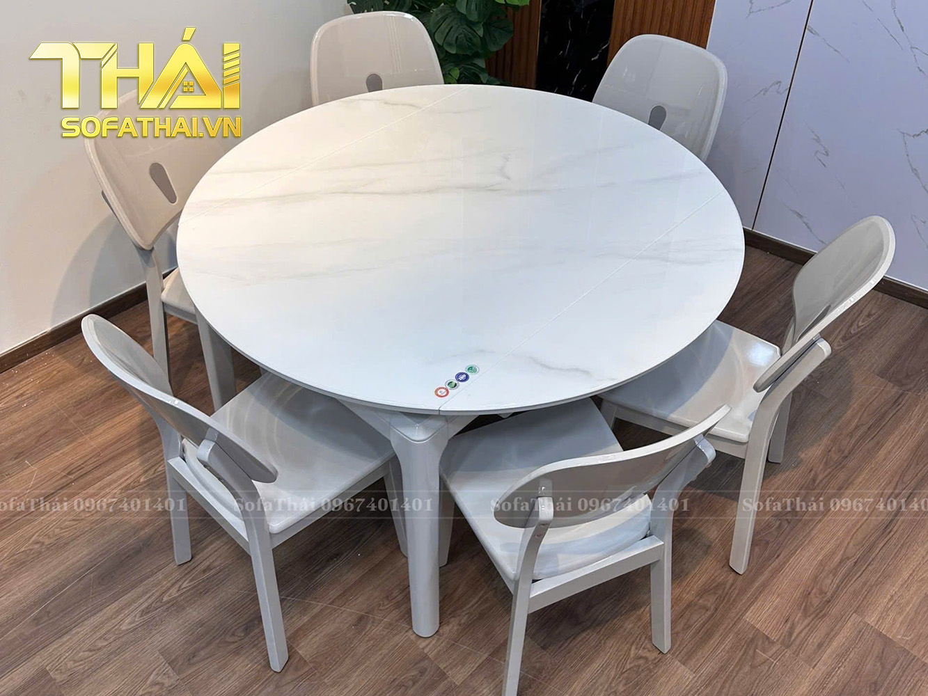 Bộ Bàn Ăn Mặt Đá Tròn Thông Minh 6 Ghế Cao Cấp Nhập Khẩu