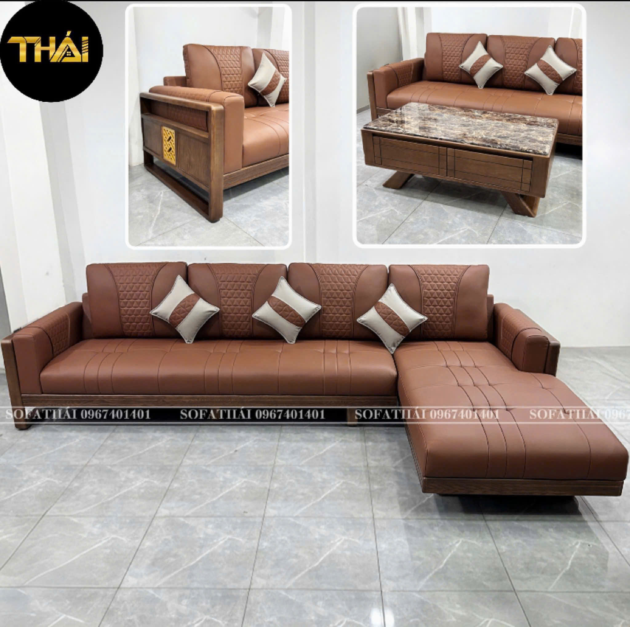 Sofa Góc L Gỗ Sồi Nhập Khẩu
