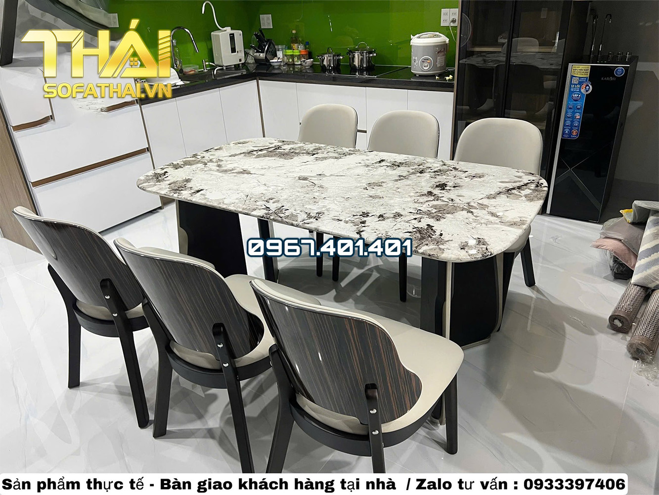 Bộ Bàn Ăn 1,6m Mặt Đá Tự Nhiên Hiện Đại 6 Ghế Nhập Khẩu