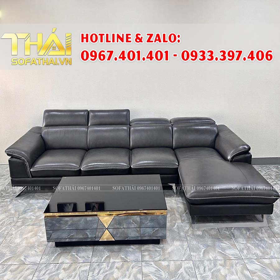 Ghế Gofa Góc L Da Bò Thật Sang Trong Màu Đen Đẳng Cấp