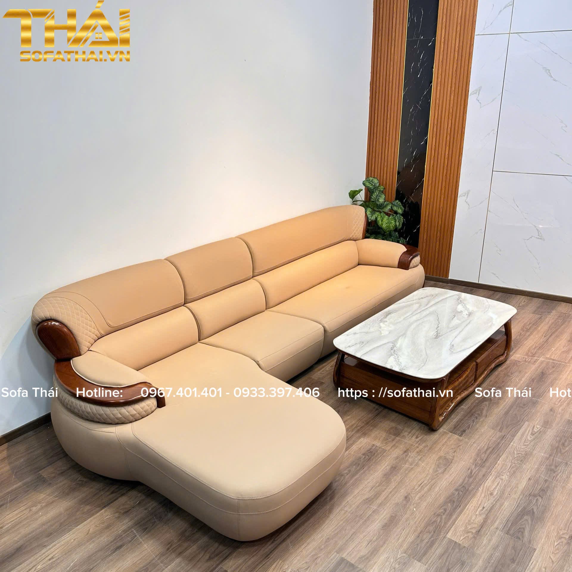 Sofa góc gỗ sồi bọc da sinh thái 3m6 x 1m8 nhập khẩu - Ảnh 3